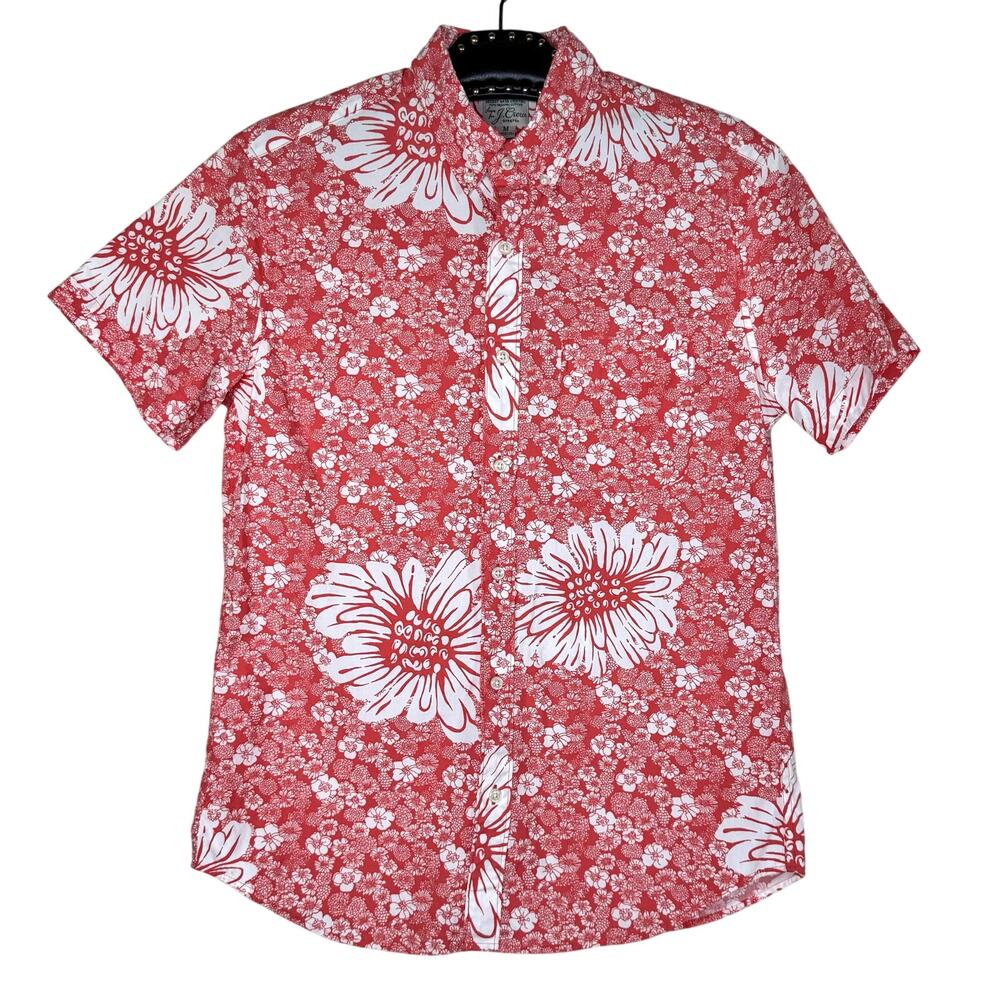J. Crew Abstract Floral Slim Organic Cotton Short Sleeve Poplin Shirt Medium